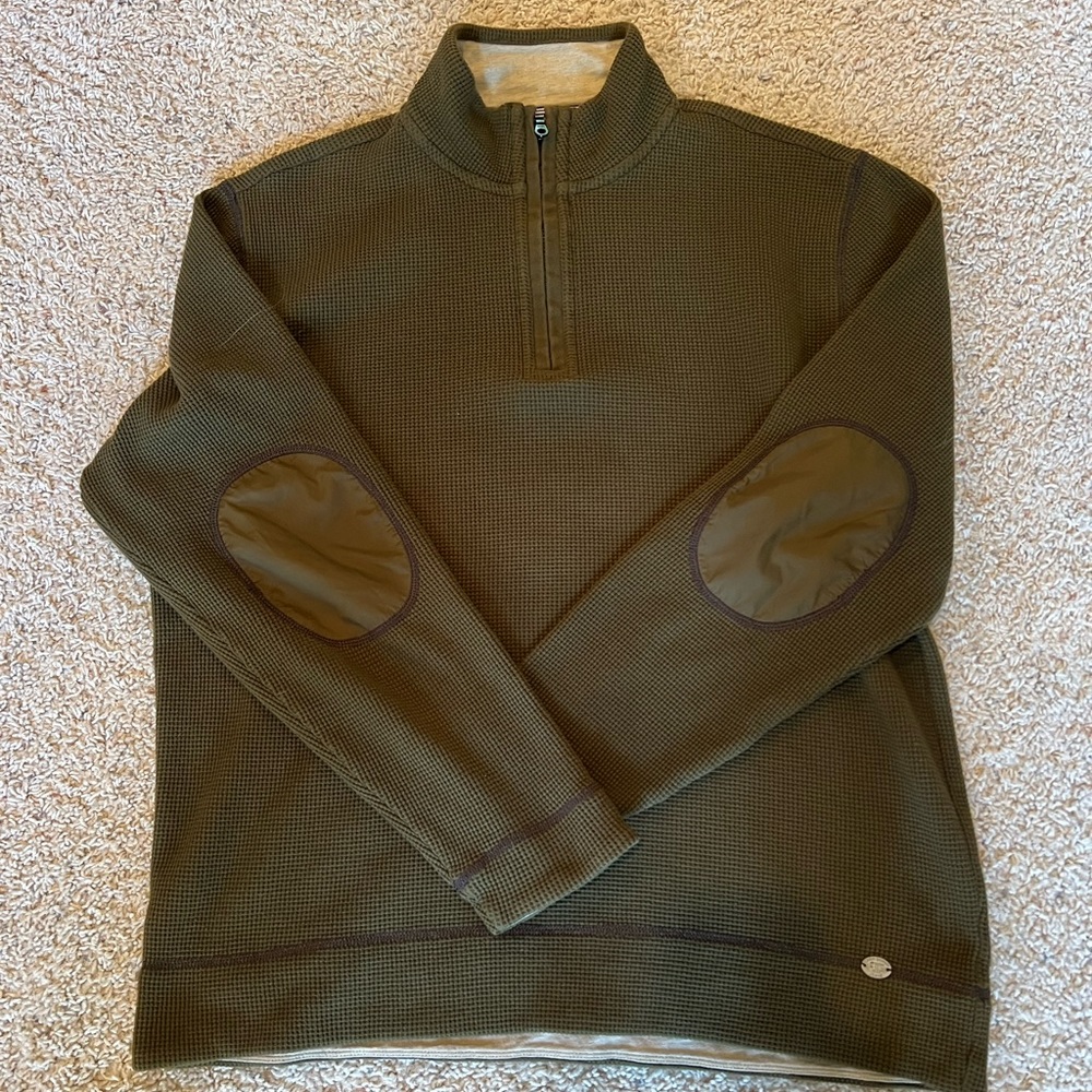 Tommy Bahama 1/4 Zip Pull Over.  Waffle fabric.  Army Green.   Size XL